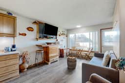 Beachfront dog friendly studio with amazing Proposal Rock view steps to the sand
