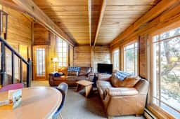 Dog friendly home with wetlands view deck fireplace outdoor shower