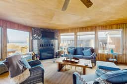 Dog friendly oceanfront house with sweeping ocean views and wood burning fireplace