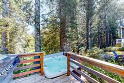 Wonderful coastal escape in the trees with private hot tub and fast WiFi dogs OK