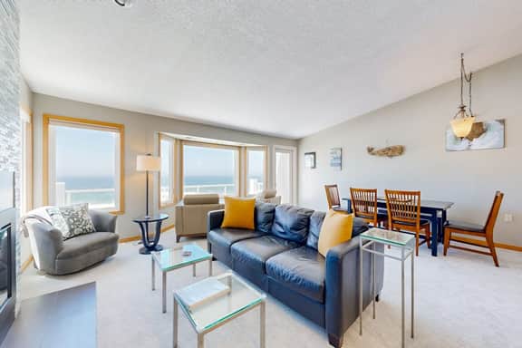 Oceanfront home with picture windows balcony and elevator watch for whales