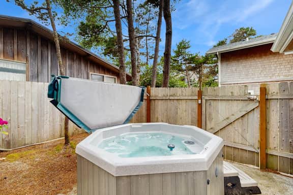 Dog friendly Neskowin Village home with ocean views private hot tub and patio