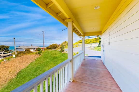 Ocean view home with heated floors private hot tub and multiple decks