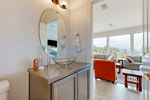 Ocean view home with heated floors private hot tub and multiple decks