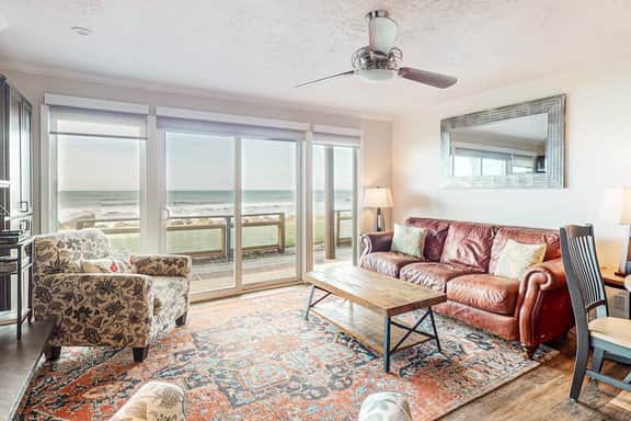 Oceanfront ground level condo with fireplace and updated kitchen dog friendly