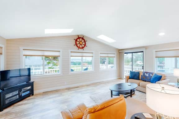 Homey dog friendly house with partial ocean views gas fireplaces and gas grill