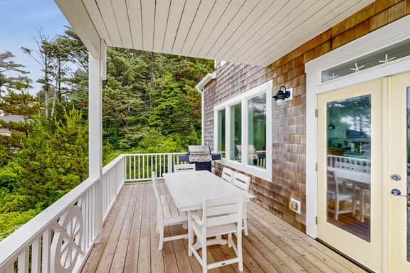 Ocean view home with hot tub game room furnished deck and fireplaces