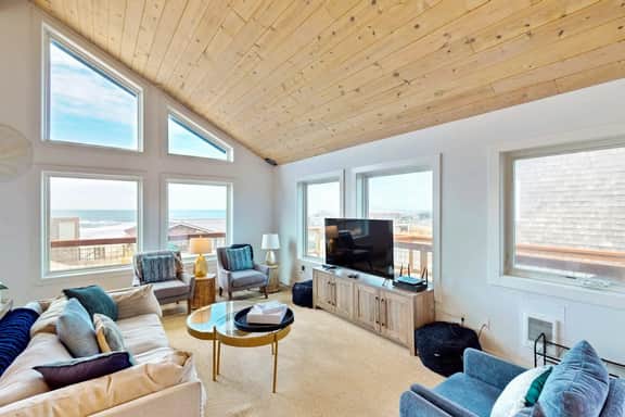 Designer home with stunning ocean and sunset views steps to beach dog friendly