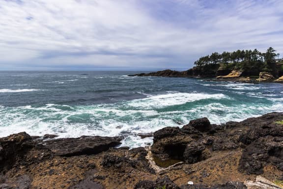 Dog friendly ocean view cabin with fireplace kitchenette deck and beach access